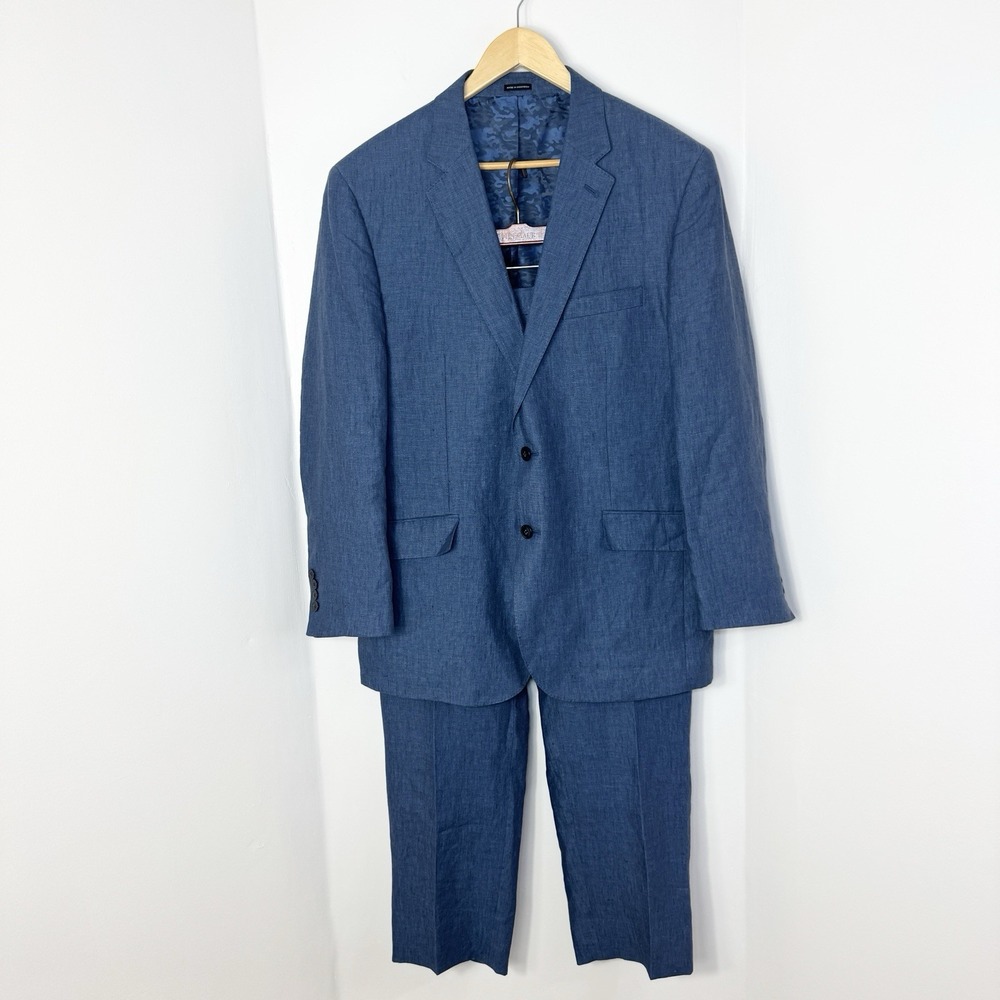 Joseph Abboud JOE 100% Linen Suit Men 44R Slim Fit Blue 38x29 2 Piece Summer